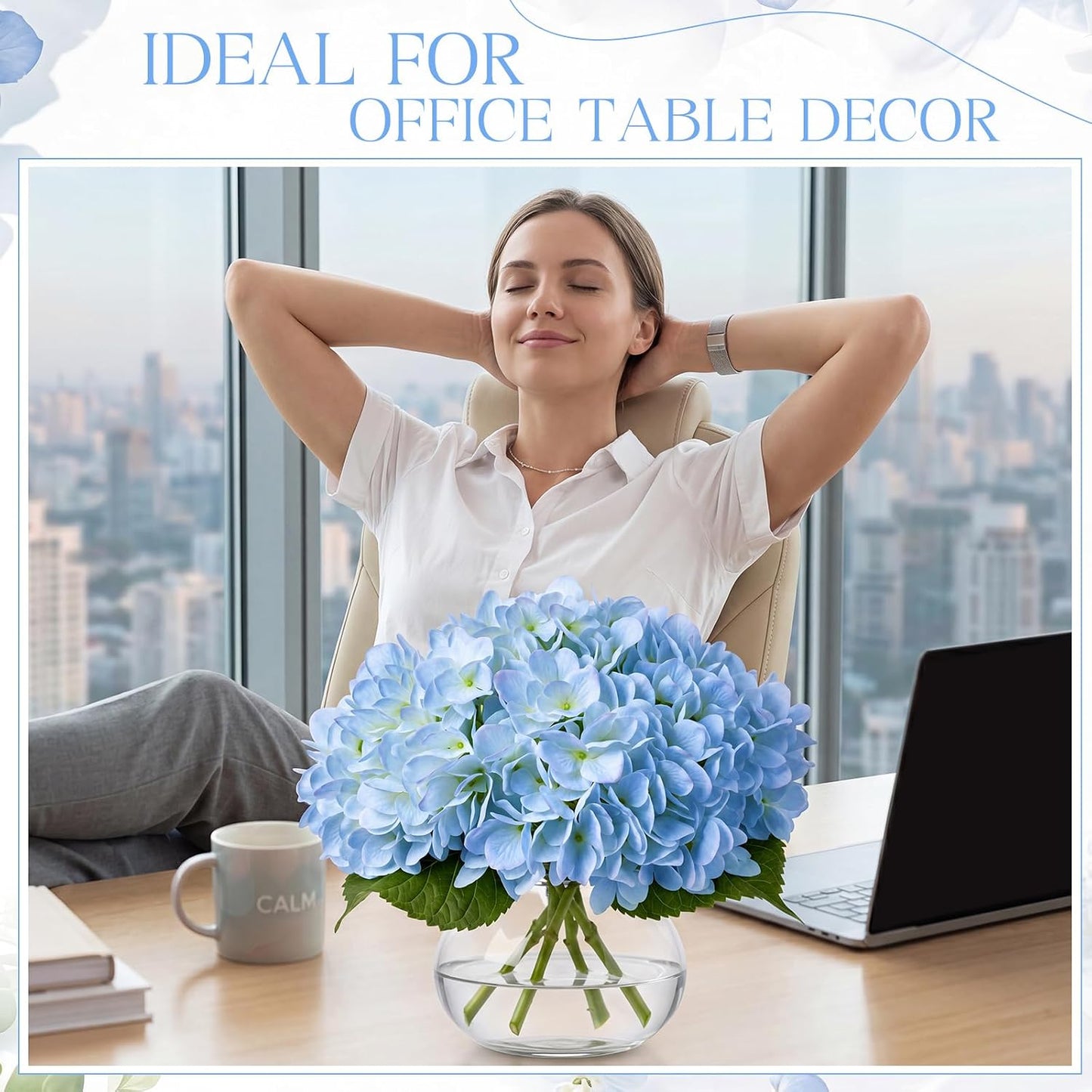 4 Pack Hydrangea Artificial Flowers Hydrangea Flowers Fake Silk Hydrangeas with Faux Vase and Water for Home Table Centerpieces Wedding Birthday Baby Shower Party Decoration (White)