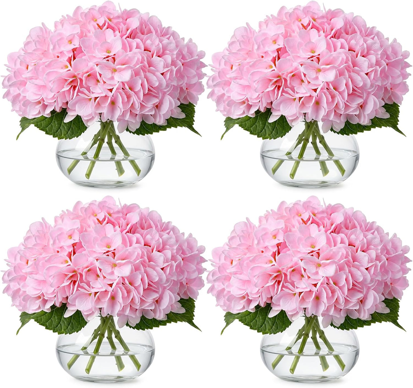 4 Pack Hydrangea Artificial Flowers Hydrangea Flowers Fake Silk Hydrangeas with Faux Vase and Water for Home Table Centerpieces Wedding Birthday Baby Shower Party Decoration (White)
