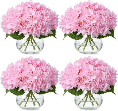 4 Pack Hydrangea Artificial Flowers Hydrangea Flowers Fake Silk Hydrangeas with Faux Vase and Water for Home Table Centerpieces Wedding Birthday Baby Shower Party Decoration (White)