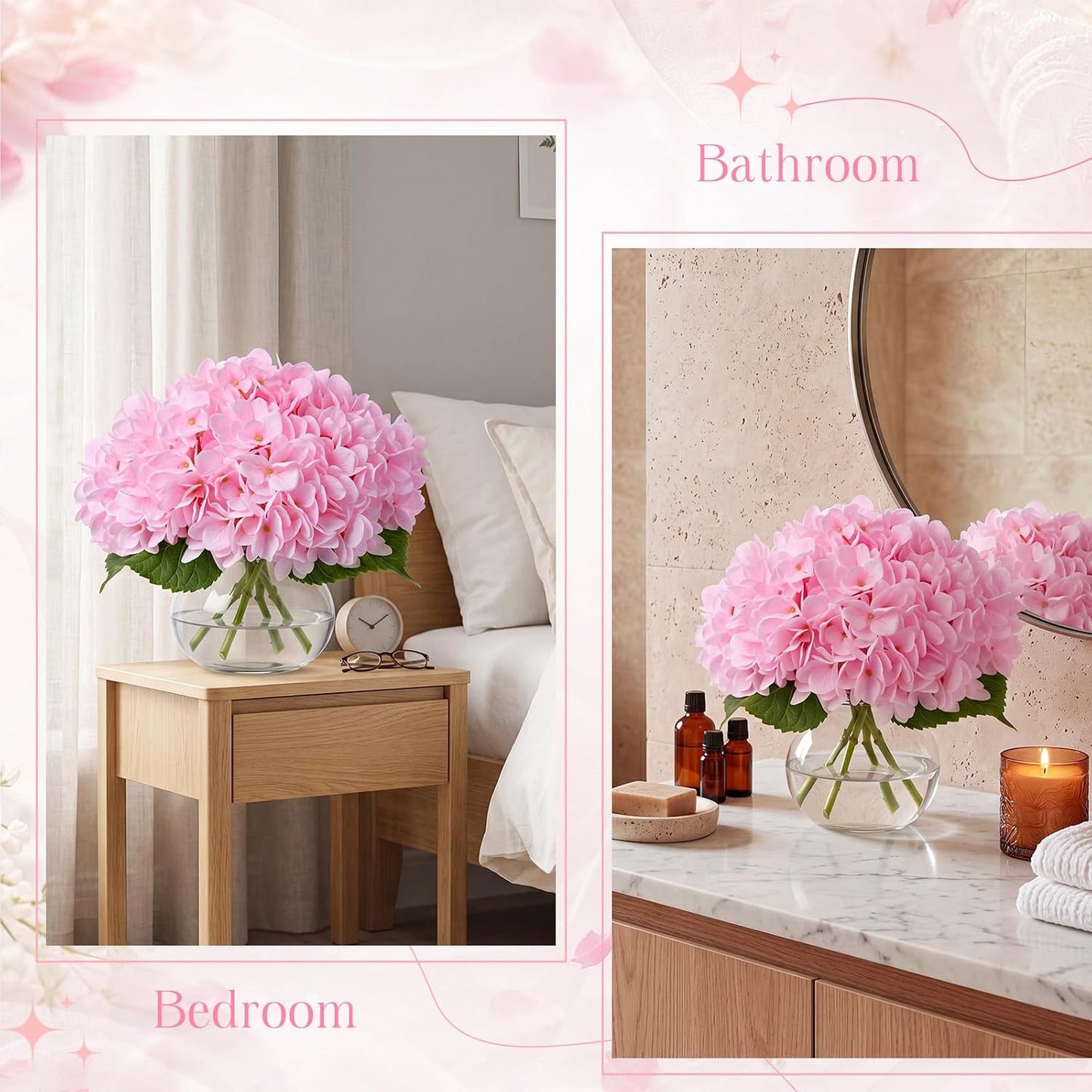 4 Pack Hydrangea Artificial Flowers Hydrangea Flowers Fake Silk Hydrangeas with Faux Vase and Water for Home Table Centerpieces Wedding Birthday Baby Shower Party Decoration (White)