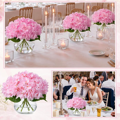 4 Pack Hydrangea Artificial Flowers Hydrangea Flowers Fake Silk Hydrangeas with Faux Vase and Water for Home Table Centerpieces Wedding Birthday Baby Shower Party Decoration (White)