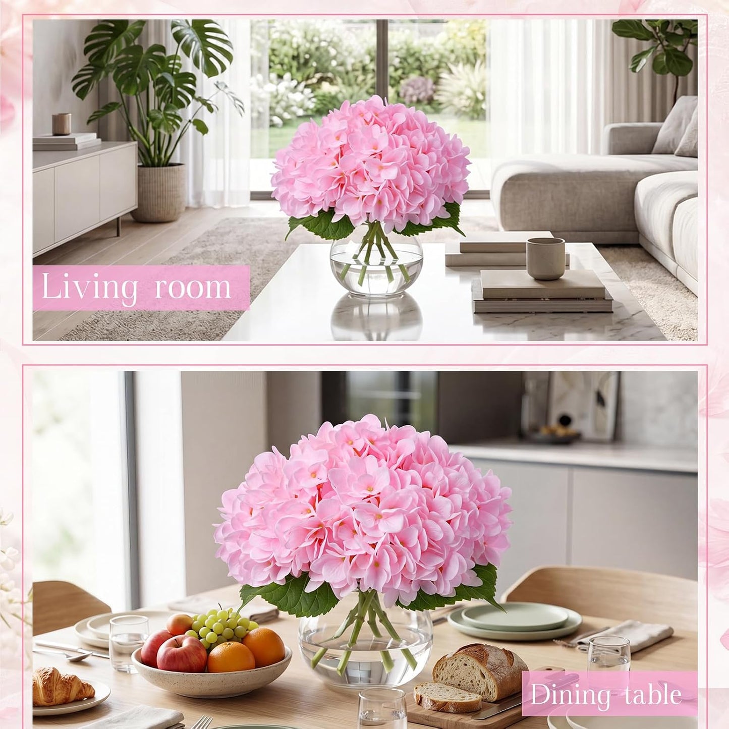 4 Pack Hydrangea Artificial Flowers Hydrangea Flowers Fake Silk Hydrangeas with Faux Vase and Water for Home Table Centerpieces Wedding Birthday Baby Shower Party Decoration (White)