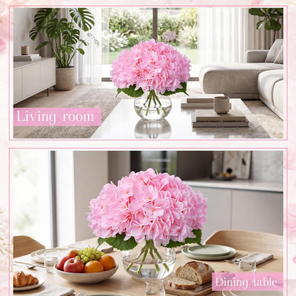 4 Pack Hydrangea Artificial Flowers Hydrangea Flowers Fake Silk Hydrangeas with Faux Vase and Water for Home Table Centerpieces Wedding Birthday Baby Shower Party Decoration (White)