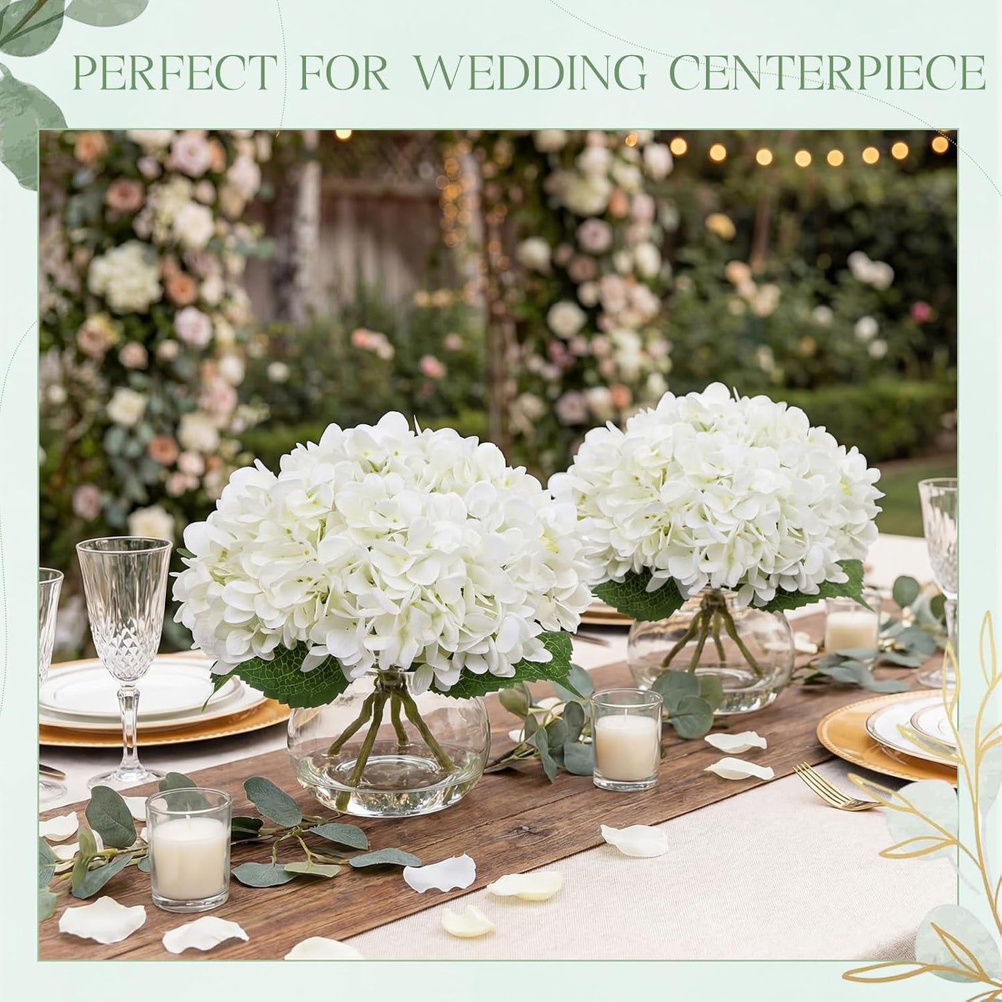 4 Pack Hydrangea Artificial Flowers Hydrangea Flowers Fake Silk Hydrangeas with Faux Vase and Water for Home Table Centerpieces Wedding Birthday Baby Shower Party Decoration (White)