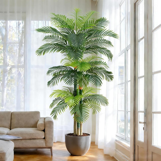5ft Tall Triple Golden Cane Palm Artificial Tree Large Tropical Palm Tree UV Resistant Fake Plant in Pot for Indoor Outdoor Big House Living Room Outside Patio Office Home Decor 1Pack