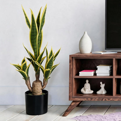 Fake Snake Plant 23.6" Agave Plant Artificial with Black Pot Sansevieria | Fake Sansevieria Potted Plants Indoor Outdoor 24 Lifelike Leaves Small Snake Plant for Home Office Hotel Garden Corner Decor