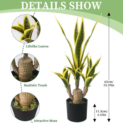 Fake Snake Plant 23.6" Agave Plant Artificial with Black Pot Sansevieria | Fake Sansevieria Potted Plants Indoor Outdoor 24 Lifelike Leaves Small Snake Plant for Home Office Hotel Garden Corner Decor