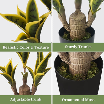 Fake Snake Plant 23.6" Agave Plant Artificial with Black Pot Sansevieria | Fake Sansevieria Potted Plants Indoor Outdoor 24 Lifelike Leaves Small Snake Plant for Home Office Hotel Garden Corner Decor
