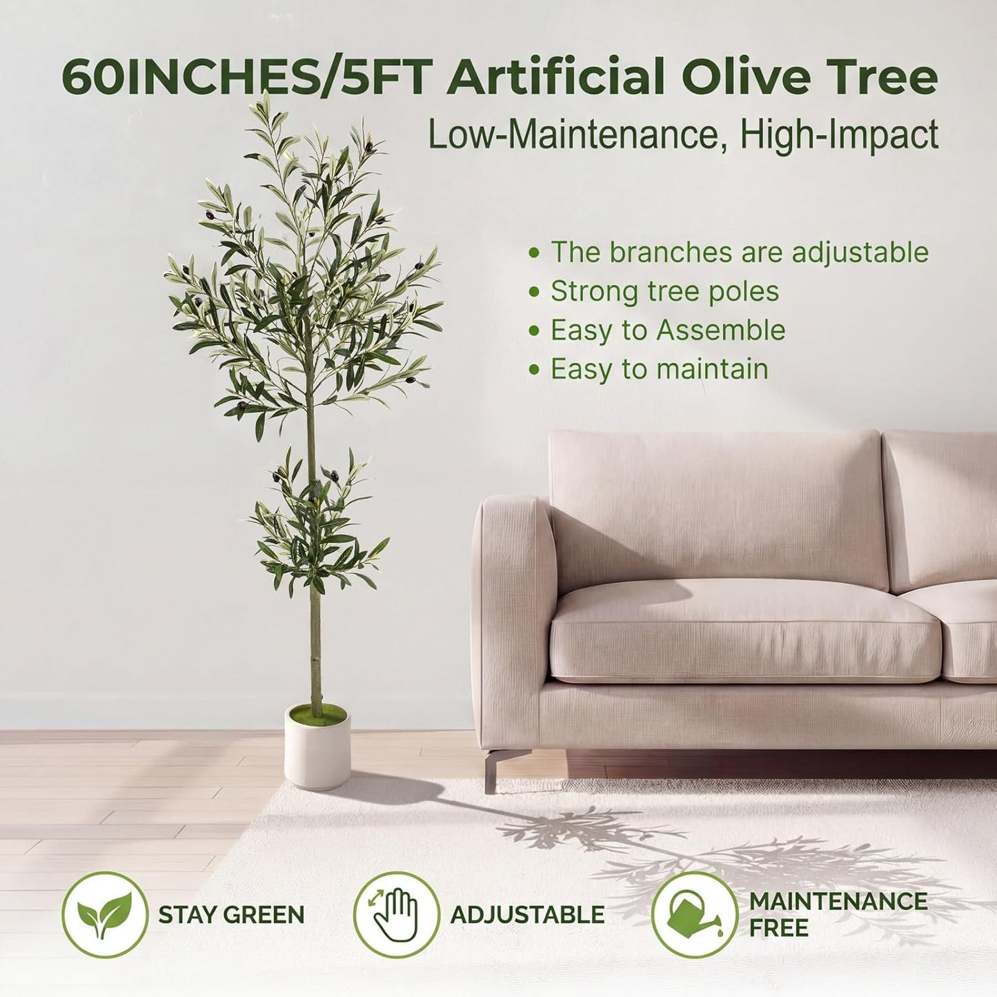 3FT Spherical Fake Olive Tree Artificial Indoor,Faux Olive Tree with Pot,Large Olive Branches and Lifelike Fruits,for Home Office House Living Room Decor.