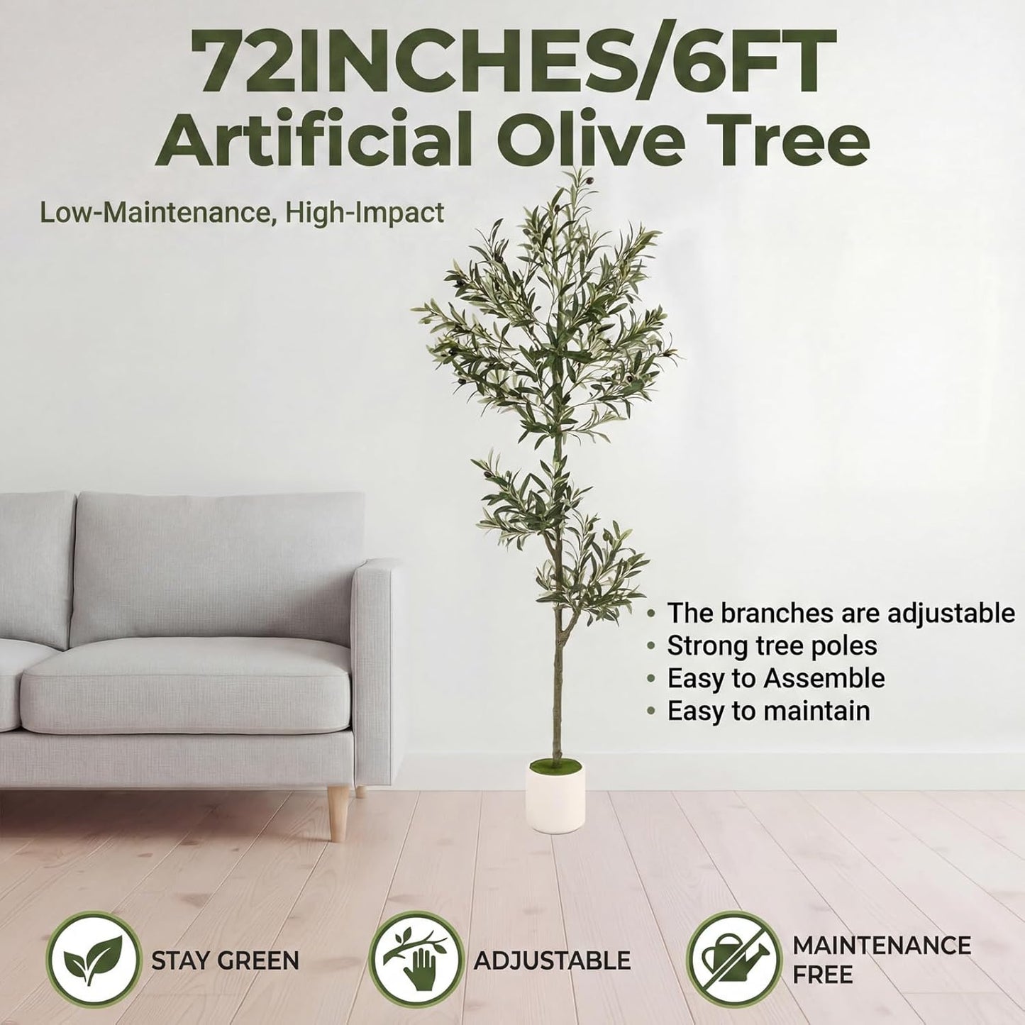 3FT Spherical Fake Olive Tree Artificial Indoor,Faux Olive Tree with Pot,Large Olive Branches and Lifelike Fruits,for Home Office House Living Room Decor.