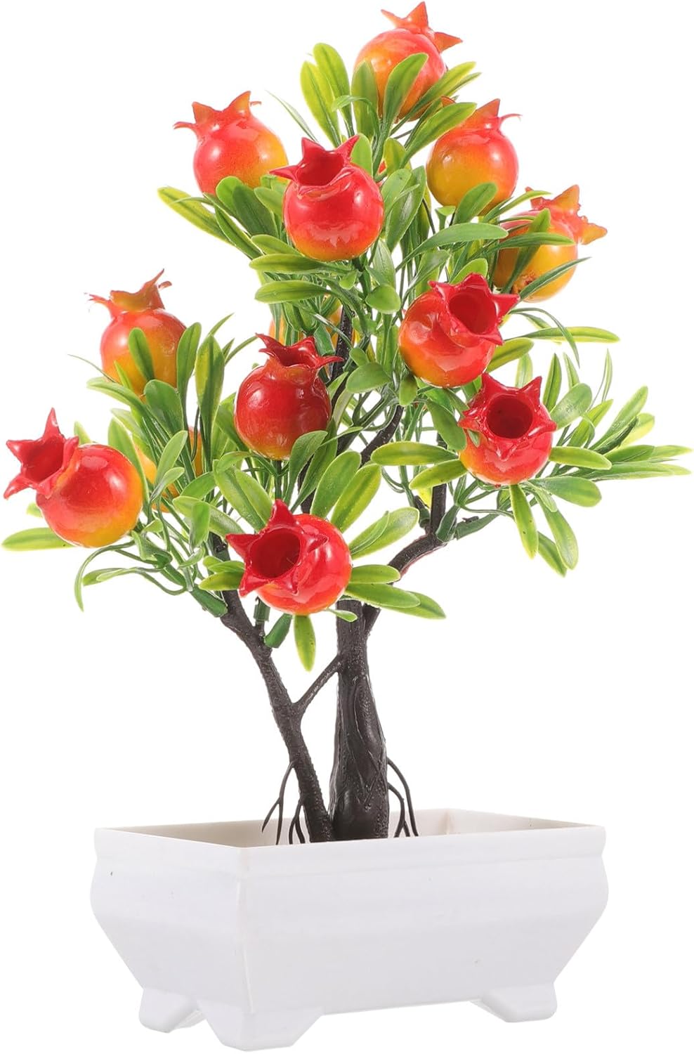 Artificial Pomegranate Tree Bonsai with Pot, Lifelike Simulation Fruit Tree Indoor Decor, Miniature Faux Potted Plant for Home Table Centerpiece