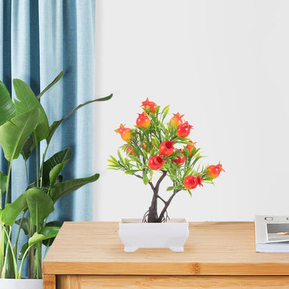 Artificial Pomegranate Tree Bonsai with Pot, Lifelike Simulation Fruit Tree Indoor Decor, Miniature Faux Potted Plant for Home Table Centerpiece
