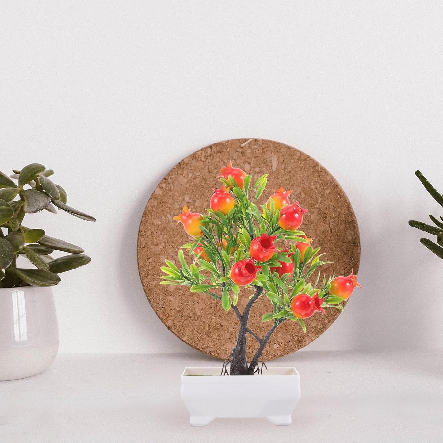 Artificial Pomegranate Tree Bonsai with Pot, Lifelike Simulation Fruit Tree Indoor Decor, Miniature Faux Potted Plant for Home Table Centerpiece