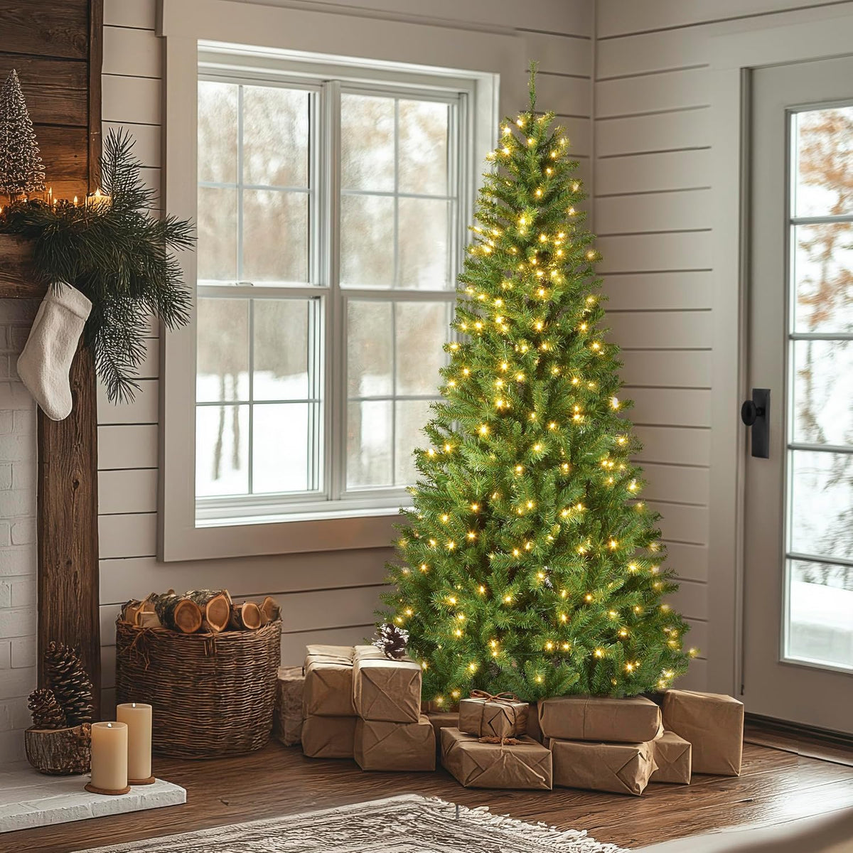7.5ft Pre-Lit Winchester Pine Slim Christmas Tree
