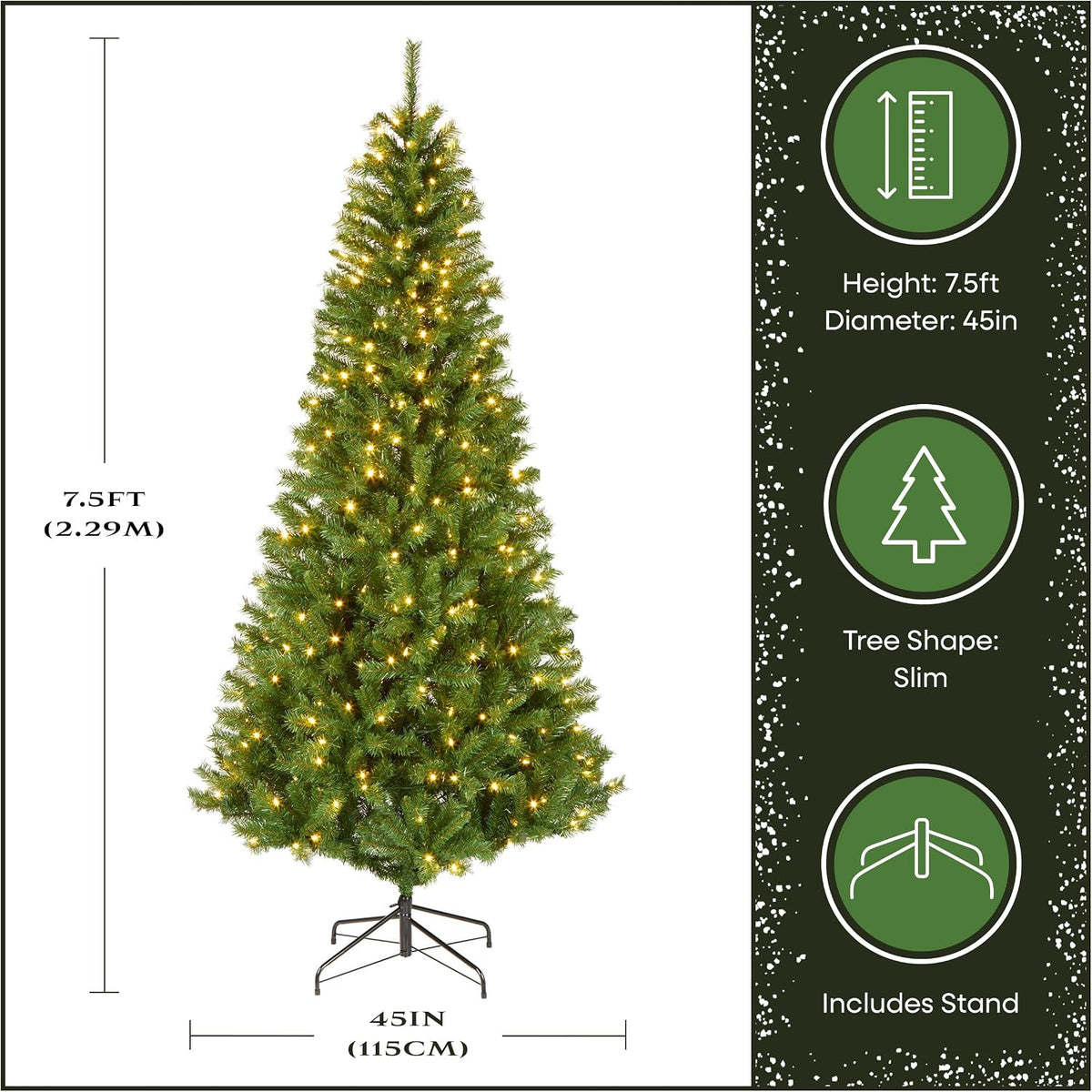 7.5ft Pre-Lit Winchester Pine Slim Christmas Tree