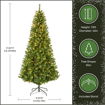 7.5ft Pre-Lit Winchester Pine Slim Christmas Tree