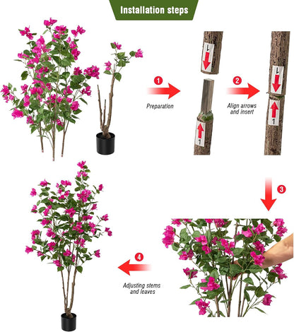 Artificial Bougainvillea Tree, 5 FT Faux Artificial Tree, Realistic Silk Flower Tree for Indoor Home Decor, Living Room, Entryway, Office & Farmhouse Decoration, Pink