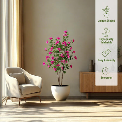 Artificial Bougainvillea Tree, 5 FT Faux Artificial Tree, Realistic Silk Flower Tree for Indoor Home Decor, Living Room, Entryway, Office & Farmhouse Decoration, Pink