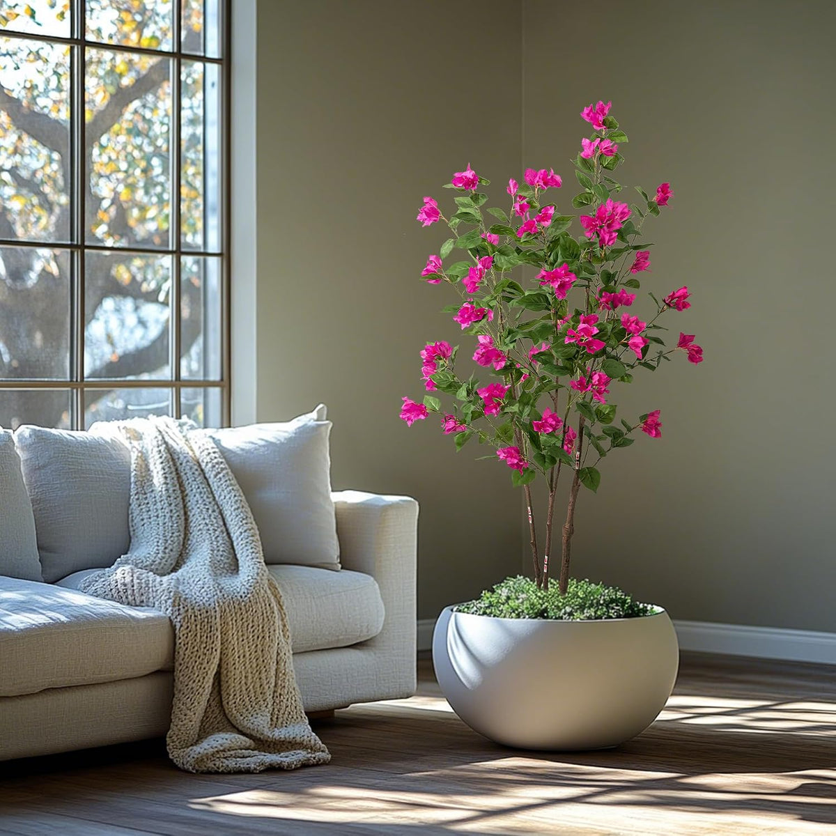 Artificial Bougainvillea Tree, 5 FT Faux Artificial Tree, Realistic Silk Flower Tree for Indoor Home Decor, Living Room, Entryway, Office & Farmhouse Decoration, Pink