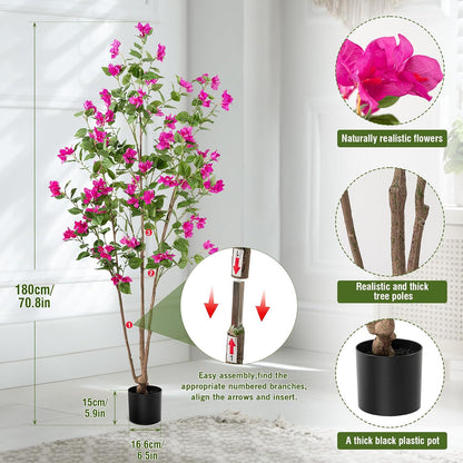 Artificial Bougainvillea Tree, 5 FT Faux Artificial Tree, Realistic Silk Flower Tree for Indoor Home Decor, Living Room, Entryway, Office & Farmhouse Decoration, Pink