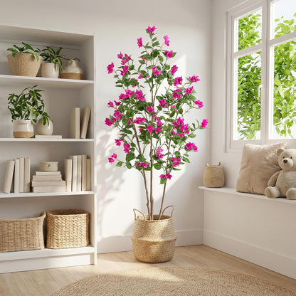 Artificial Bougainvillea Tree, 5 FT Faux Artificial Tree, Realistic Silk Flower Tree for Indoor Home Decor, Living Room, Entryway, Office & Farmhouse Decoration, Pink