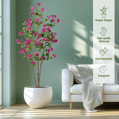 Artificial Bougainvillea Tree, 5 FT Faux Artificial Tree, Realistic Silk Flower Tree for Indoor Home Decor, Living Room, Entryway, Office & Farmhouse Decoration, Pink