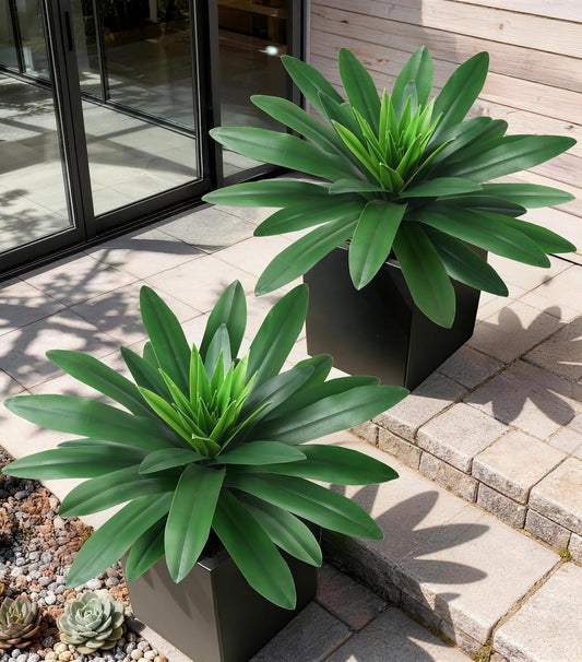 Artificial Plants Outdoor, 2 Pcs 16.93" Red Bromeliads Fake Flowers UV Resistant Faux Plants Outdoor Tropical Flowers for Planters Outside Front Door Patio Yard Garden Porch Indoor Decor