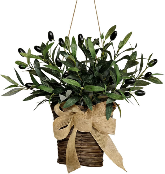 Yellow Forsythia Wreath Spring Door Hanger Basket Wreath, Artificial Spring Summer Flowers Wreathes with Green Leaves for Front Door Indoors Outdoor Decor Rustic and Farmhouse Yellow Wreathes