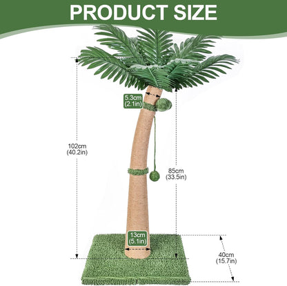 40'' Tall Cat Scratching Post Cat Tree, Curved Design Cat Scratcher Post with 3 Interactive Balls, Natural Sisal Rope Cat Scratching Posts for Indoor Cats Adults Kittens, Multi-Combinable (Style A)