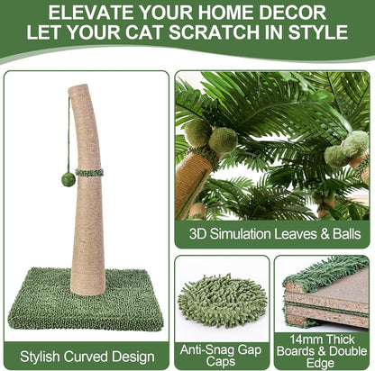40'' Tall Cat Scratching Post Cat Tree, Curved Design Cat Scratcher Post with 3 Interactive Balls, Natural Sisal Rope Cat Scratching Posts for Indoor Cats Adults Kittens, Multi-Combinable (Style A)