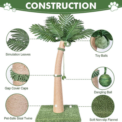 40'' Tall Cat Scratching Post Cat Tree, Curved Design Cat Scratcher Post with 3 Interactive Balls, Natural Sisal Rope Cat Scratching Posts for Indoor Cats Adults Kittens, Multi-Combinable (Style A)