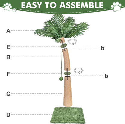 40'' Tall Cat Scratching Post Cat Tree, Curved Design Cat Scratcher Post with 3 Interactive Balls, Natural Sisal Rope Cat Scratching Posts for Indoor Cats Adults Kittens, Multi-Combinable (Style A)