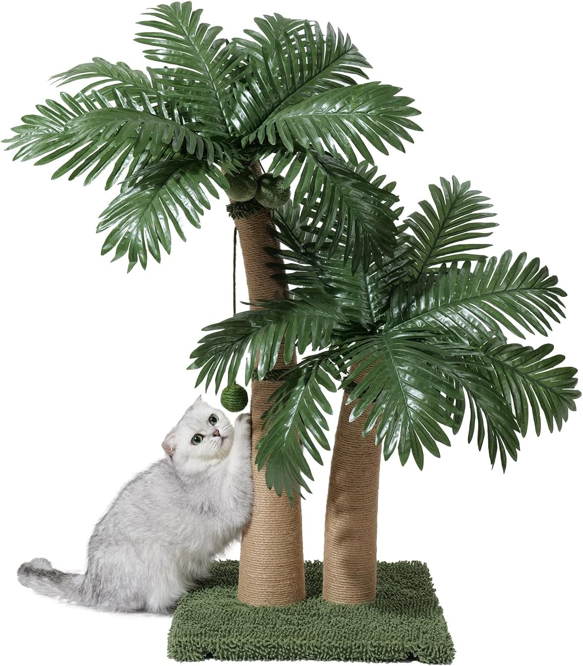 40'' Tall Cat Scratching Post Cat Tree, Curved Design Cat Scratcher Post with 3 Interactive Balls, Natural Sisal Rope Cat Scratching Posts for Indoor Cats Adults Kittens, Multi-Combinable (Style A)