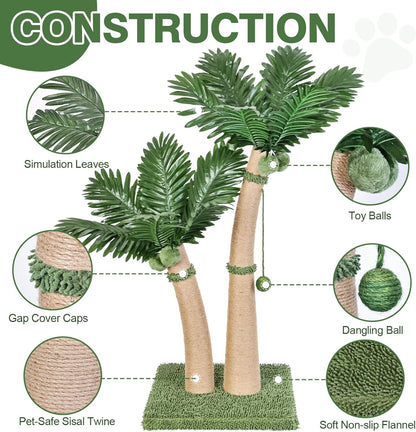 40'' Tall Cat Scratching Post Cat Tree, Curved Design Cat Scratcher Post with 3 Interactive Balls, Natural Sisal Rope Cat Scratching Posts for Indoor Cats Adults Kittens, Multi-Combinable (Style A)