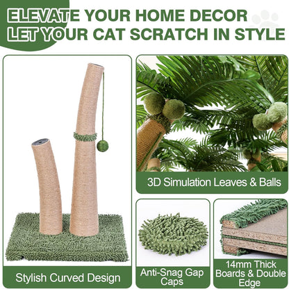 40'' Tall Cat Scratching Post Cat Tree, Curved Design Cat Scratcher Post with 3 Interactive Balls, Natural Sisal Rope Cat Scratching Posts for Indoor Cats Adults Kittens, Multi-Combinable (Style A)