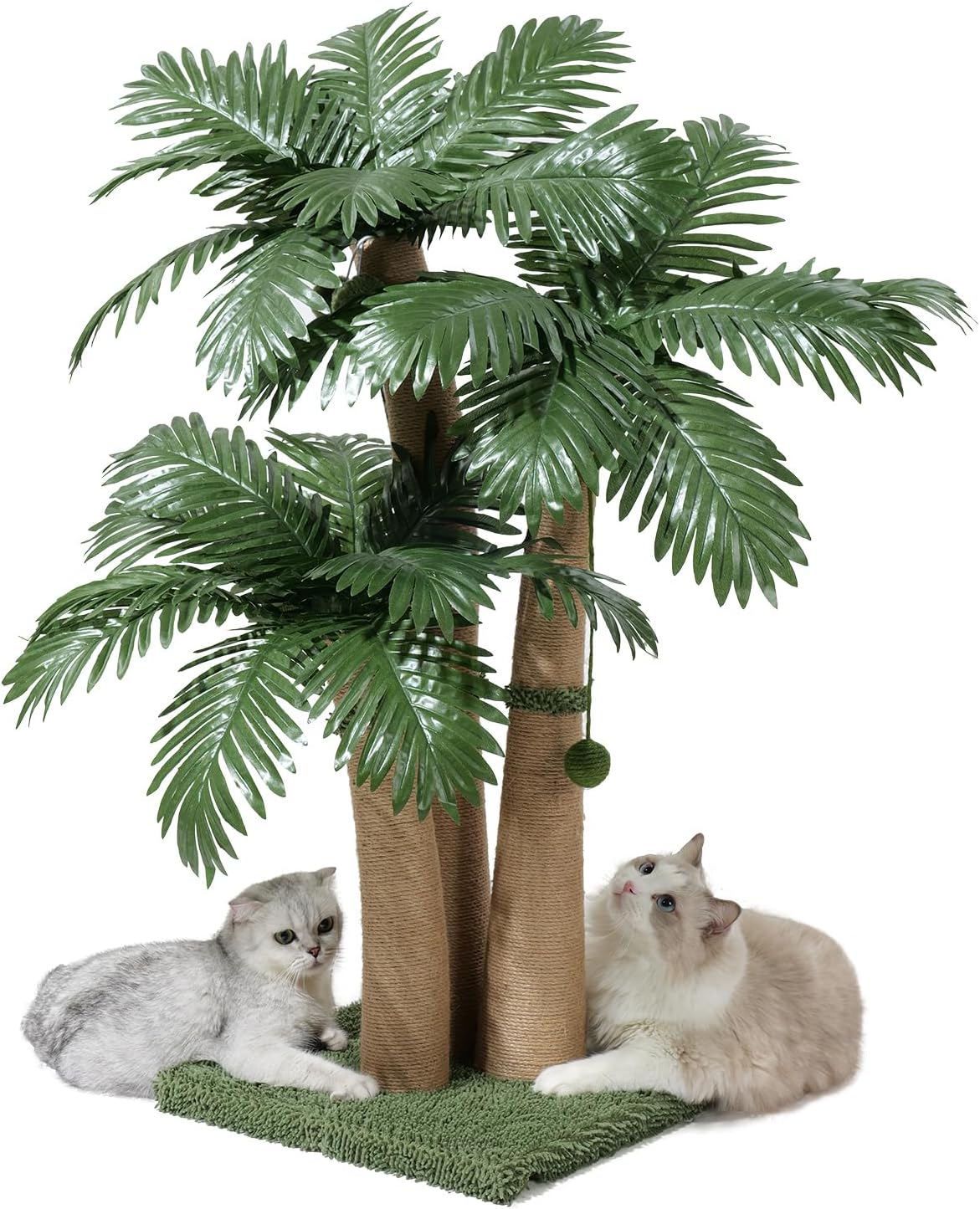 40'' Tall Cat Scratching Post Cat Tree, Curved Design Cat Scratcher Post with 3 Interactive Balls, Natural Sisal Rope Cat Scratching Posts for Indoor Cats Adults Kittens, Multi-Combinable (Style A)