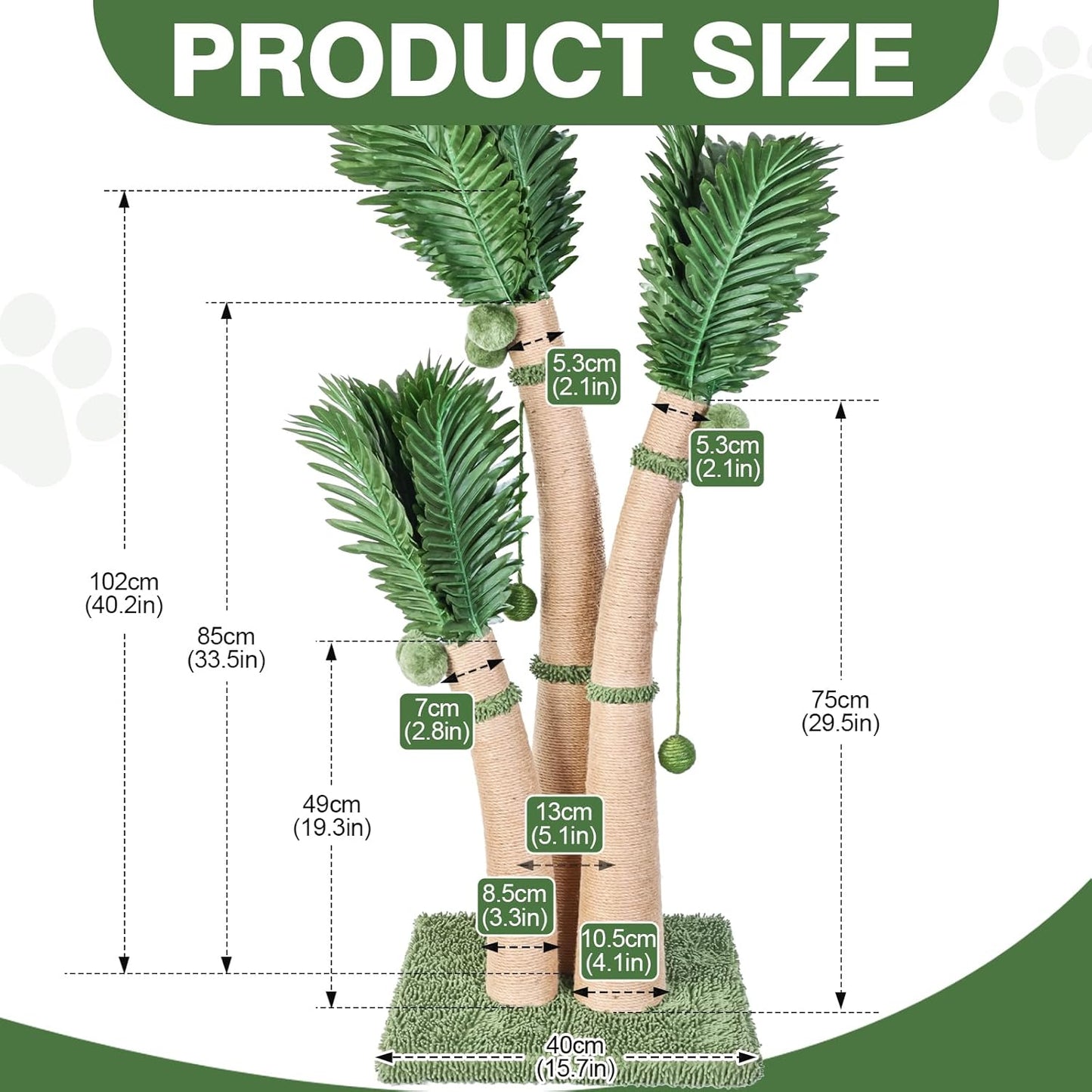 40'' Tall Cat Scratching Post Cat Tree, Curved Design Cat Scratcher Post with 3 Interactive Balls, Natural Sisal Rope Cat Scratching Posts for Indoor Cats Adults Kittens, Multi-Combinable (Style A)