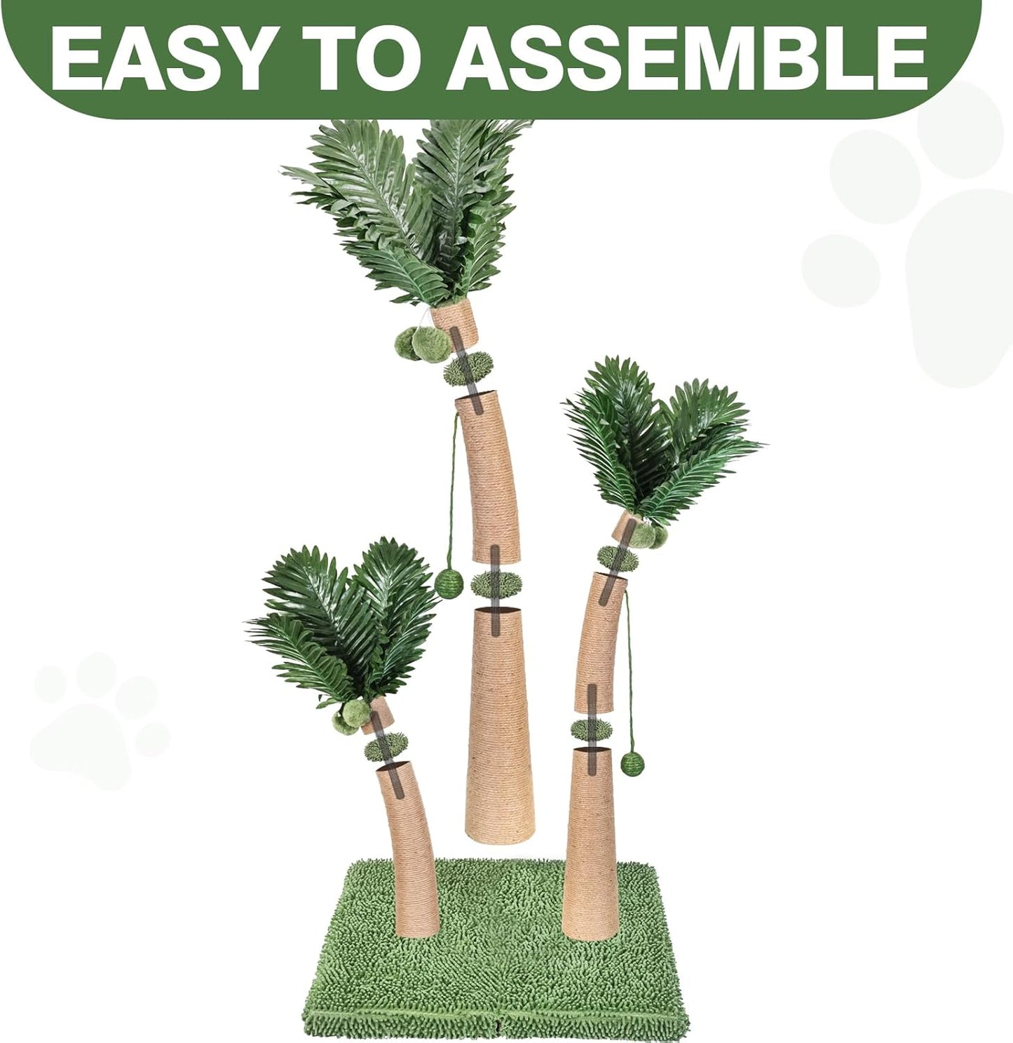 40'' Tall Cat Scratching Post Cat Tree, Curved Design Cat Scratcher Post with 3 Interactive Balls, Natural Sisal Rope Cat Scratching Posts for Indoor Cats Adults Kittens, Multi-Combinable (Style A)