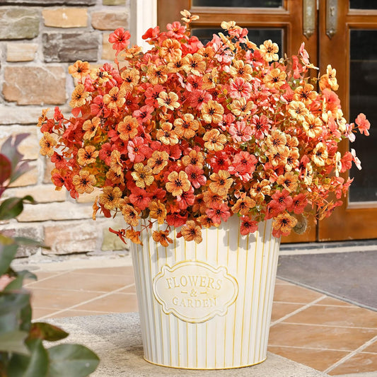 Artificial Flowers for Outdoors, Artificial Faux Plants Outdoor, Faux Flowers for Outdoor Planters, UV Resistant Realistic Camellia Silk Fake Flowers for Outside,Spring Porch Decor 4 Large Bundles