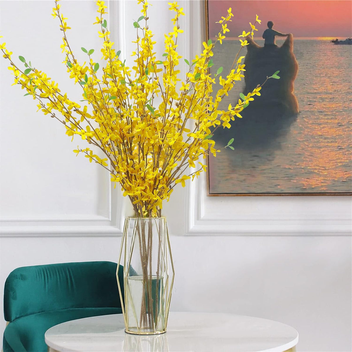 6Pcs Artificial Forsythia Flower Branches 39.4 Inch Long Stem