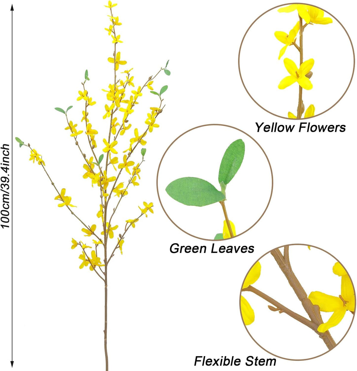 6Pcs Artificial Forsythia Flower Branches 39.4 Inch Long Stem