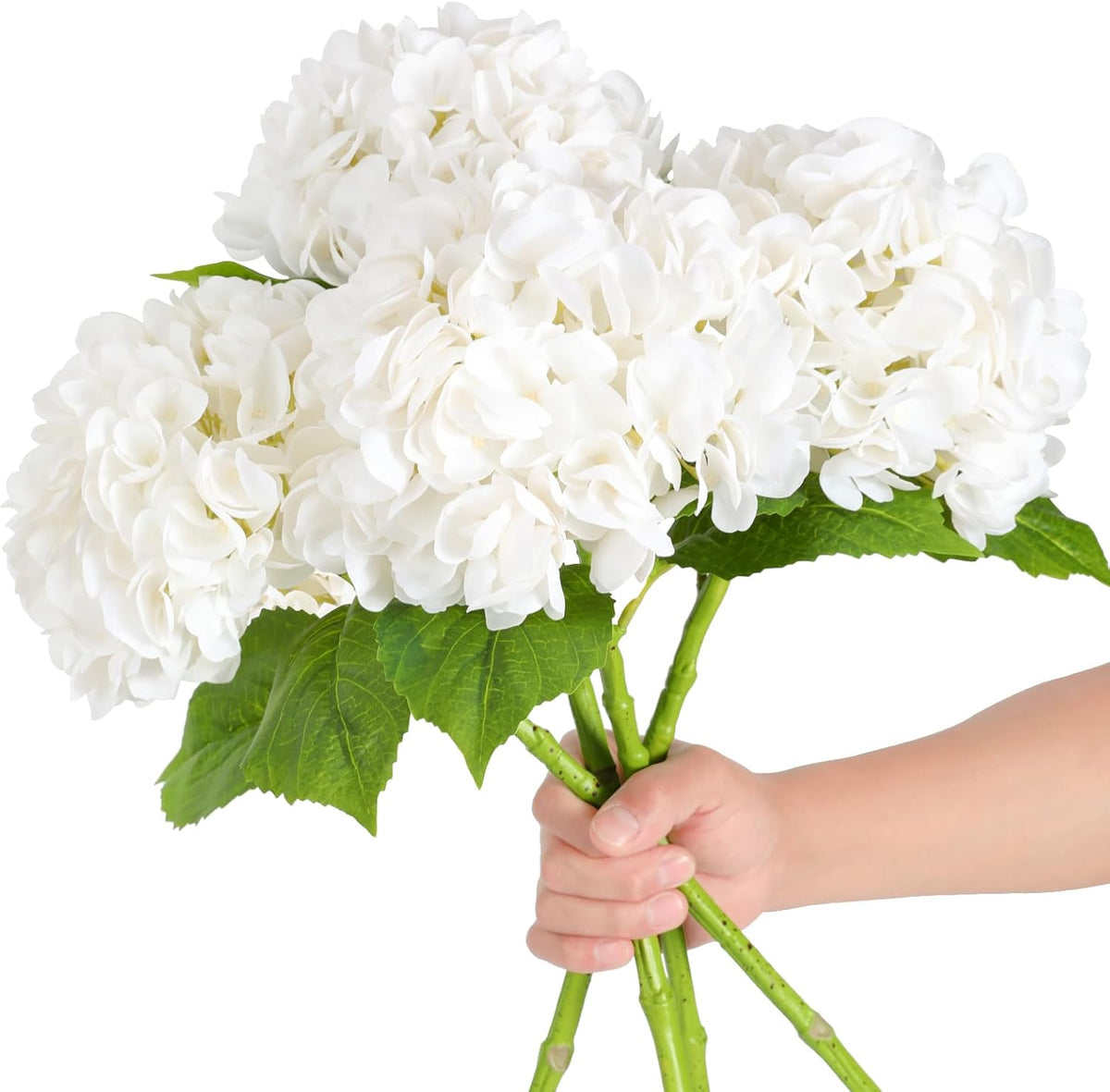 White Hydrangea Artificial Flowers, 22.5In Latex Faux Real Touch Large Hydrangea Flowers with Long Stems & Leaves for Home Office Decor Wedding Party Arrangements(White)