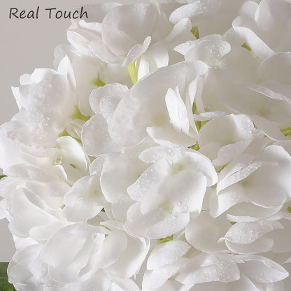 White Hydrangea Artificial Flowers, 22.5In Latex Faux Real Touch Large Hydrangea Flowers with Long Stems & Leaves for Home Office Decor Wedding Party Arrangements(White)