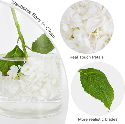 White Hydrangea Artificial Flowers, 22.5In Latex Faux Real Touch Large Hydrangea Flowers with Long Stems & Leaves for Home Office Decor Wedding Party Arrangements(White)