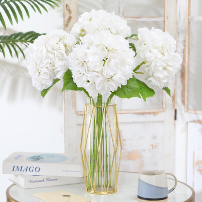 White Hydrangea Artificial Flowers, 22.5In Latex Faux Real Touch Large Hydrangea Flowers with Long Stems & Leaves for Home Office Decor Wedding Party Arrangements(White)