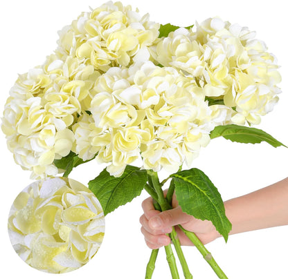 White Hydrangea Artificial Flowers, 22.5In Latex Faux Real Touch Large Hydrangea Flowers with Long Stems & Leaves for Home Office Decor Wedding Party Arrangements(White)