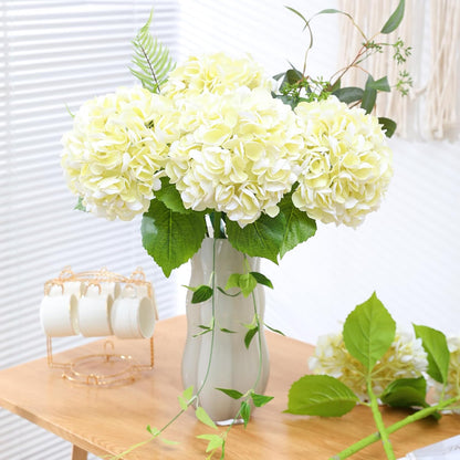 White Hydrangea Artificial Flowers, 22.5In Latex Faux Real Touch Large Hydrangea Flowers with Long Stems & Leaves for Home Office Decor Wedding Party Arrangements(White)