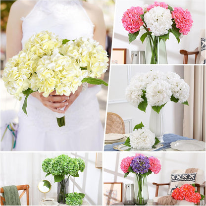 White Hydrangea Artificial Flowers, 22.5In Latex Faux Real Touch Large Hydrangea Flowers with Long Stems & Leaves for Home Office Decor Wedding Party Arrangements(White)