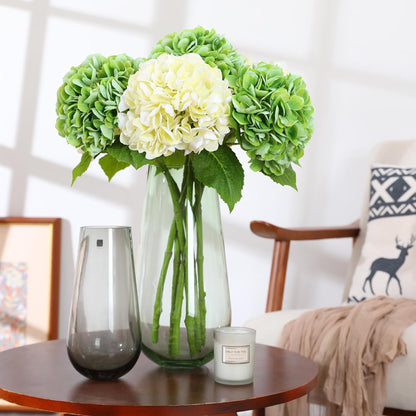 White Hydrangea Artificial Flowers, 22.5In Latex Faux Real Touch Large Hydrangea Flowers with Long Stems & Leaves for Home Office Decor Wedding Party Arrangements(White)