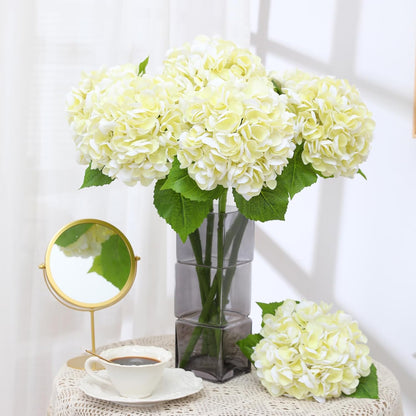 White Hydrangea Artificial Flowers, 22.5In Latex Faux Real Touch Large Hydrangea Flowers with Long Stems & Leaves for Home Office Decor Wedding Party Arrangements(White)